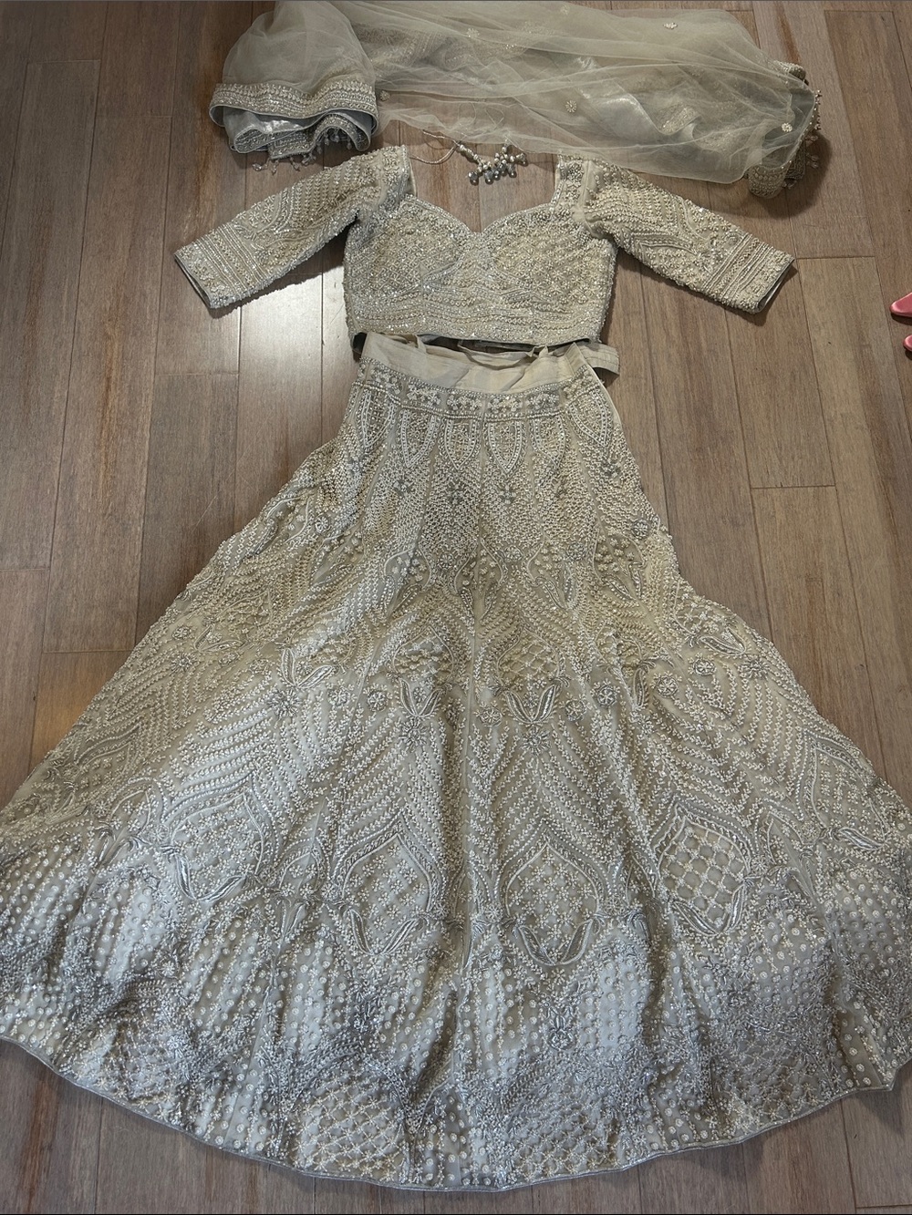 Ivory Net Thread Embroidered Lehenga Set Embellished Ivory Bridal Lehenga Set